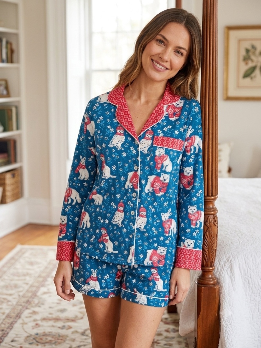 Printfresh Bundled Up Pajama Set Organic Cotton Polar Bear Owl Rabbit Medium.